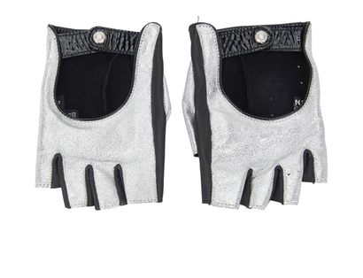 Chanel Fingerless Driving Gloves, &pound;250, Accessories, Black/Silver, Lambskin Leather, Front view